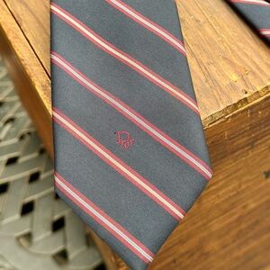 Christian Dior Silk Navy & Red Striped Tie